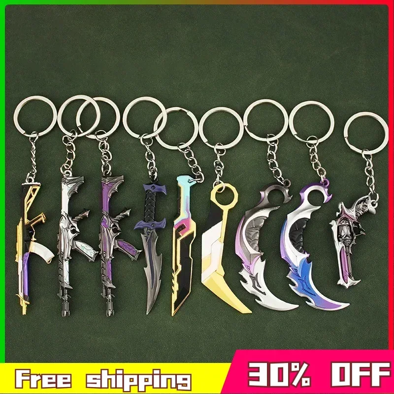 9cm Valorant 키 체인 무기 Reaver VFX Vandal Karambit 칼 금속 게임 밝고 현실적인 세련된 장난감 애니메이션 피규어 장식품