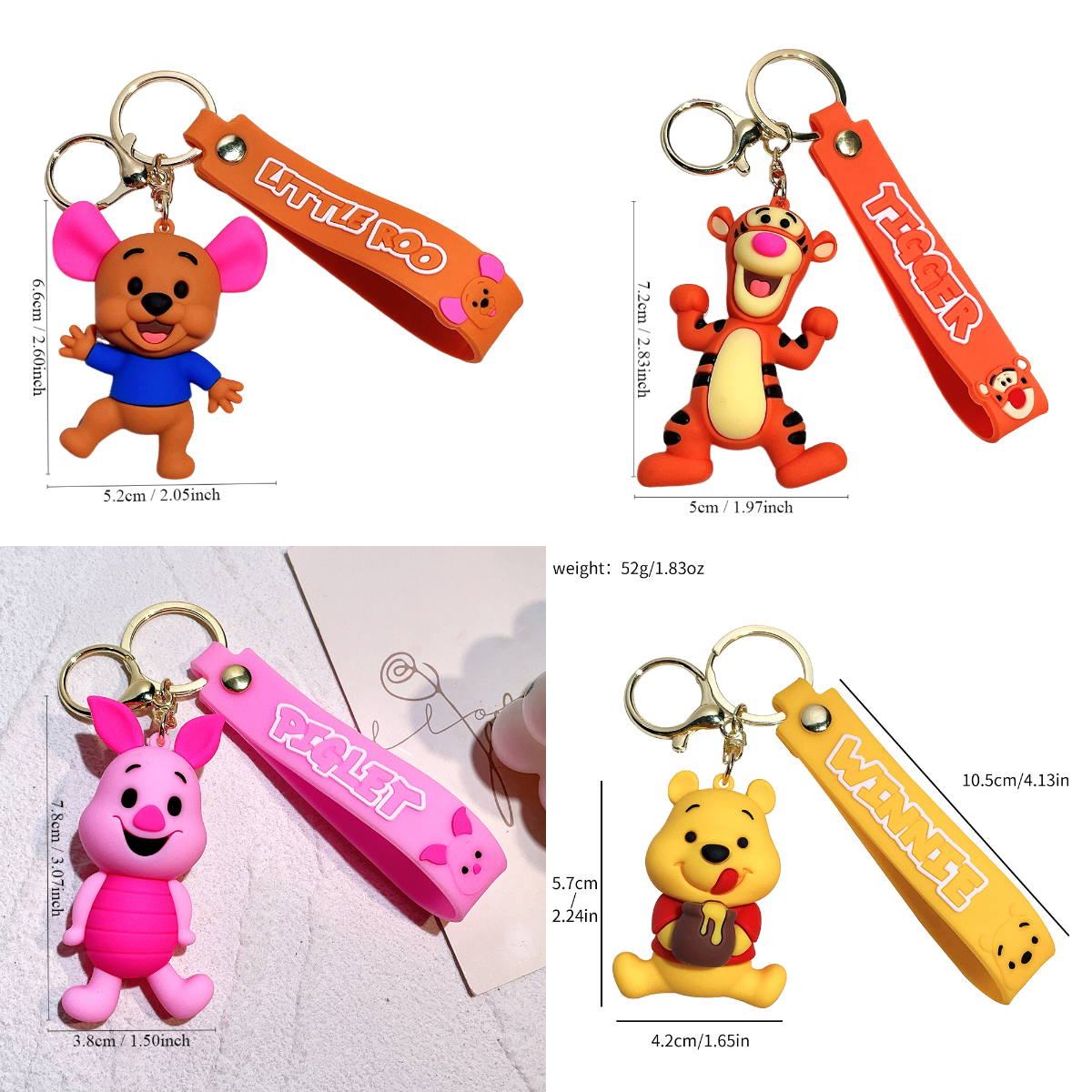Pooh Bear Keychain Cartoon Winnie the Pooh Cute Doll Keyring Fashion Couple Bag Ornament Key Chain Car Pendant Gift