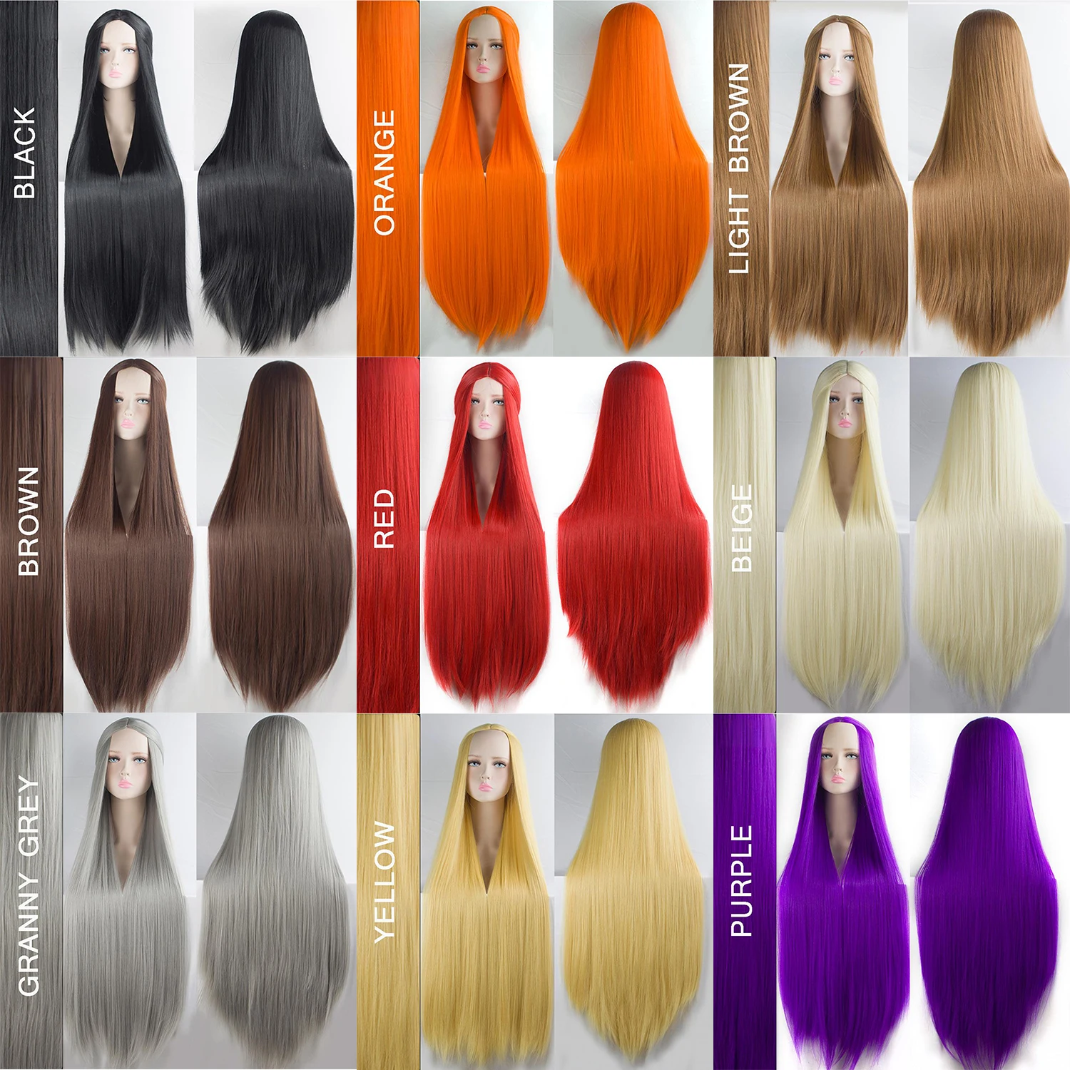 Synthetische Lolita-Cosplay-Perücke, blond, blau, rot, rosa, grün, lila Haar für Cosplay-Party, 100 cm lange, gerade Perücken für Frauen