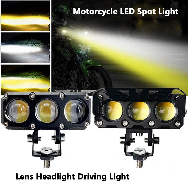 Motocyklowe światło punktowe LED, dwukolorowe światła mijania/drogowe, lampy przeciwmgielne do samochodów, ciężarówek, SUV-ów, UTV, 12V 24V, mini reflektor z soczewką, światło do jazdy.