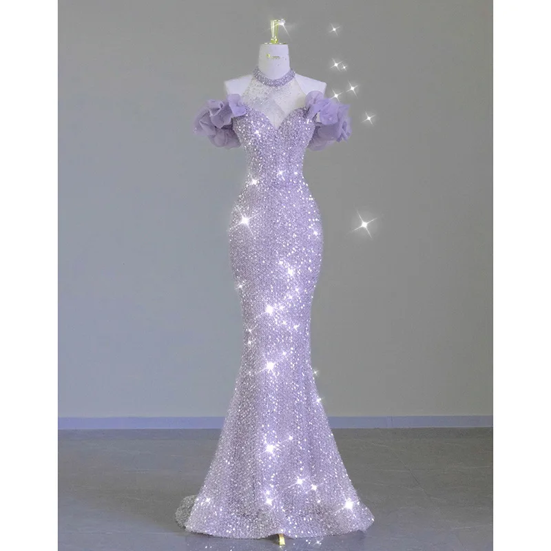 2025, neues High-End-Kleid für Damen, Jahrestagung, Gastgeber, elegant, lila Meerjungfrau, Toastkleid, Vestidos Formales Sukienki Wizytowe