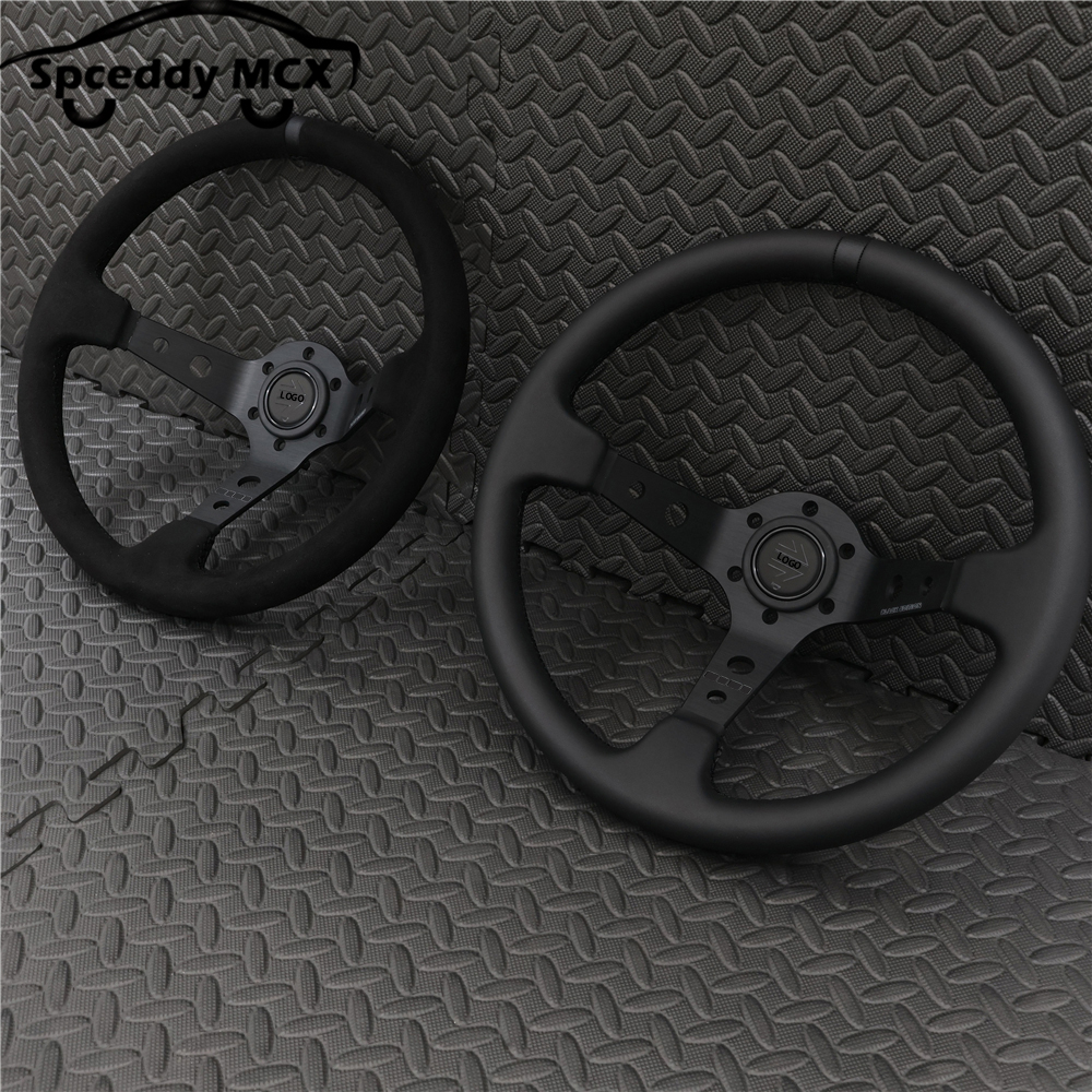 Volante de carro de couro de camurça genuína, 14 polegadas, 350mm, deriva côncava profunda, corridas jdm, edição preta, 2407mbe125