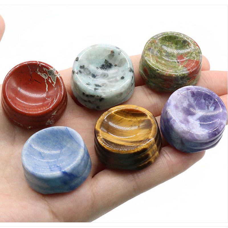 2 pièces 27mm pierre naturelle cristal agate base sphérique support en pierre en forme d'œuf base en pierre particulière boule circulaire siège ornement