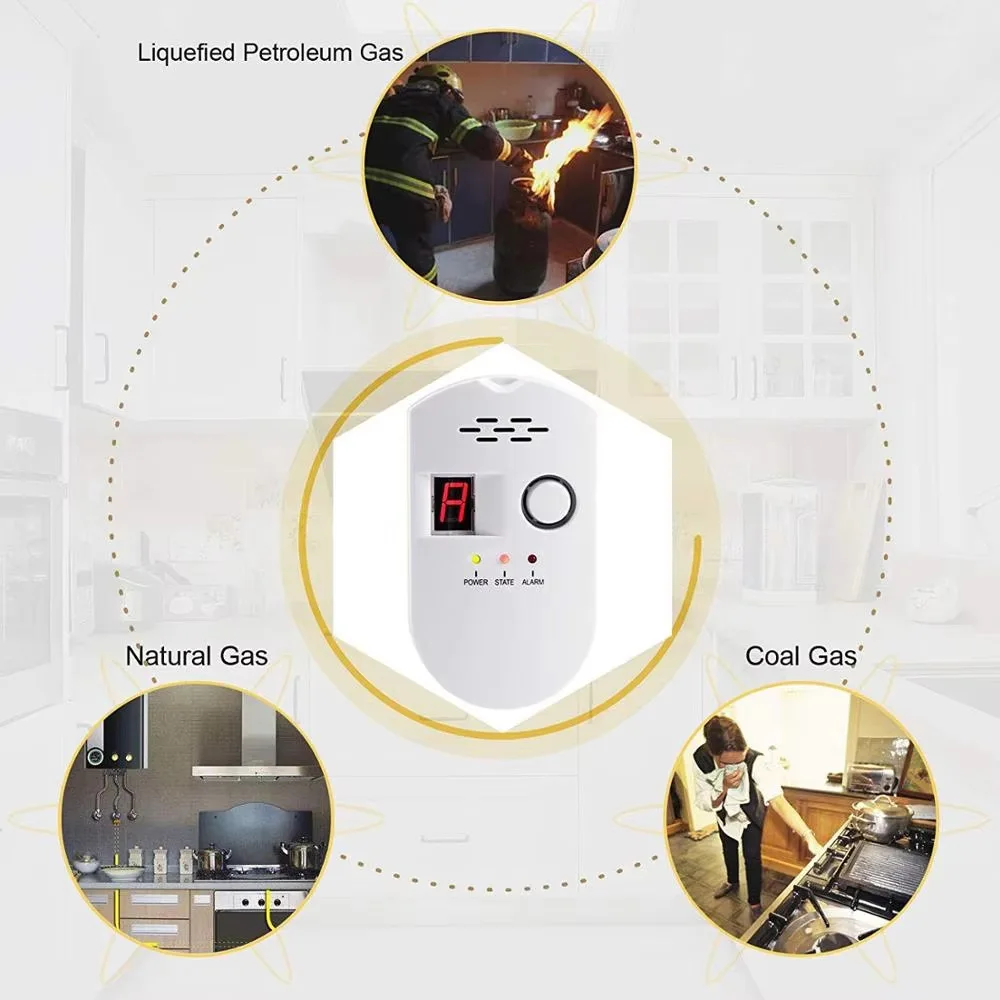 Digital Natural Gas Detector Sound 85dB High Sensitive Home Gas Alarm Combustible Gas Leak Monitor for Home Kitchen（EU Plug） ﻿