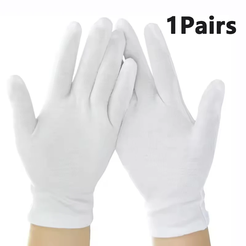 1 par novo dedo cheio das mulheres dos homens etiqueta luvas de algodão branco caminhantes/conductores/jóias/trabalhadores luvas de absorção de suor