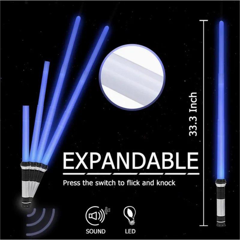 Sabre de luz 2 em 1 rgb, sabre de luz ajustável, brinquedos para crianças, interruptor duplo, brinquedos para meninos, presentes luminosos, sabre de luz
