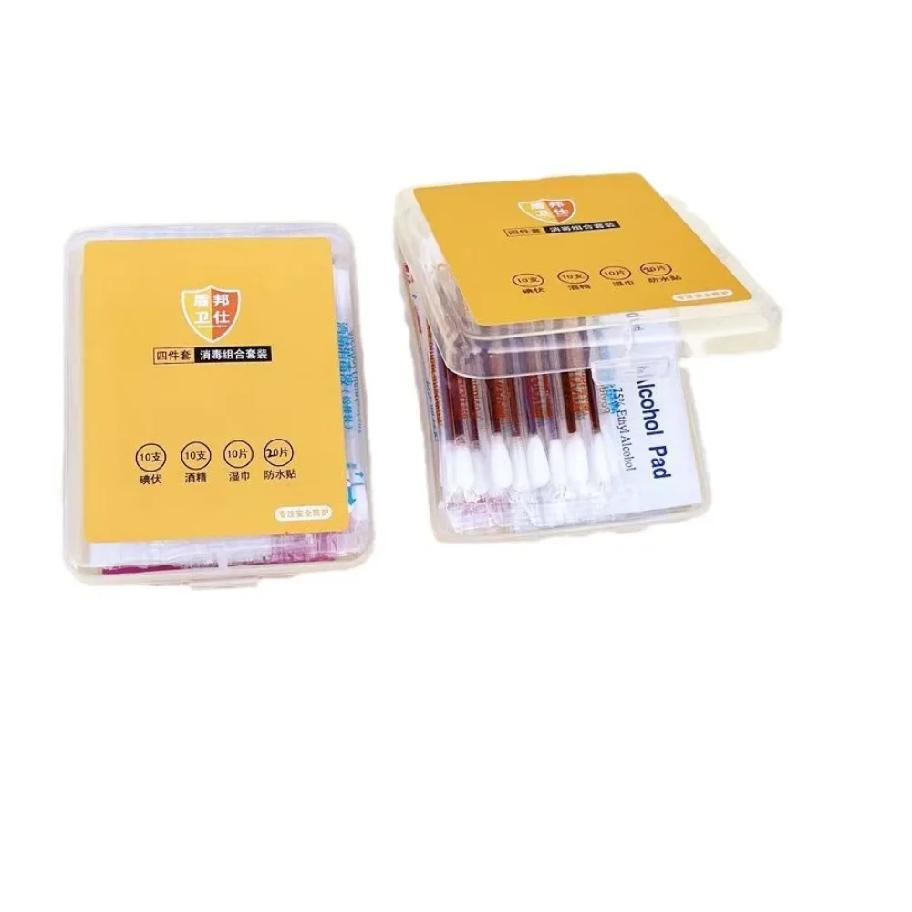 1 Juego de hisopo de algodón desechable con yodo, esterilizador, asépis, Kit de emergencia familiar, cuidado sanitario, herramienta de hisopos de algodón portátiles para exteriores