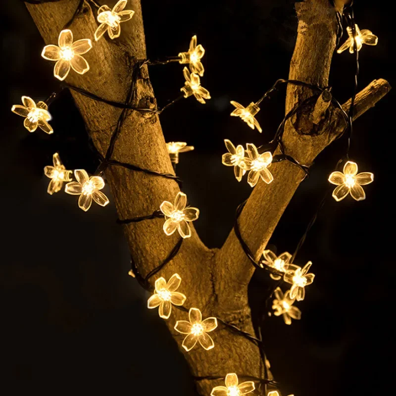 พลังงานแสงอาทิตย์ Fairy String Light SAKURA Garlands 5M พีชดอกไม้ CherryLED โคมไฟสําหรับงานแต่งงานสวนตกแต่งกลางแจ้งไฟ LED