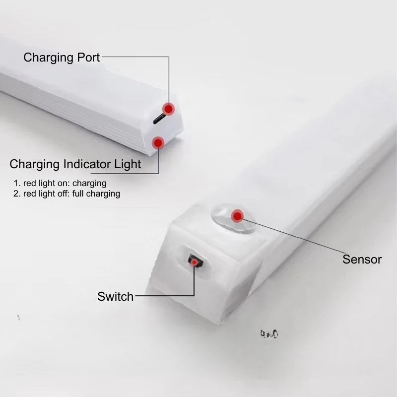 Luces Led con carga USB, Sensor de movimiento PIR, barra LED, Detector de luz portátil para iluminación interior de cocina