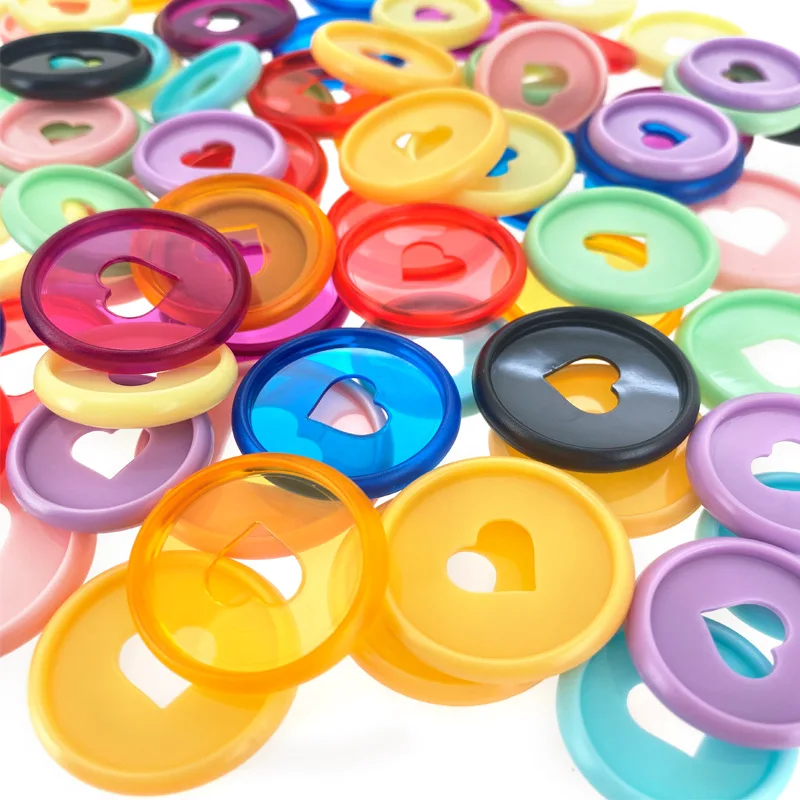 100pcs 28mm Mushroom Hole Loose-leaf Ring Notebook Album Data Book Plastic Transparent Heart Macaron Disc Discbound Discs