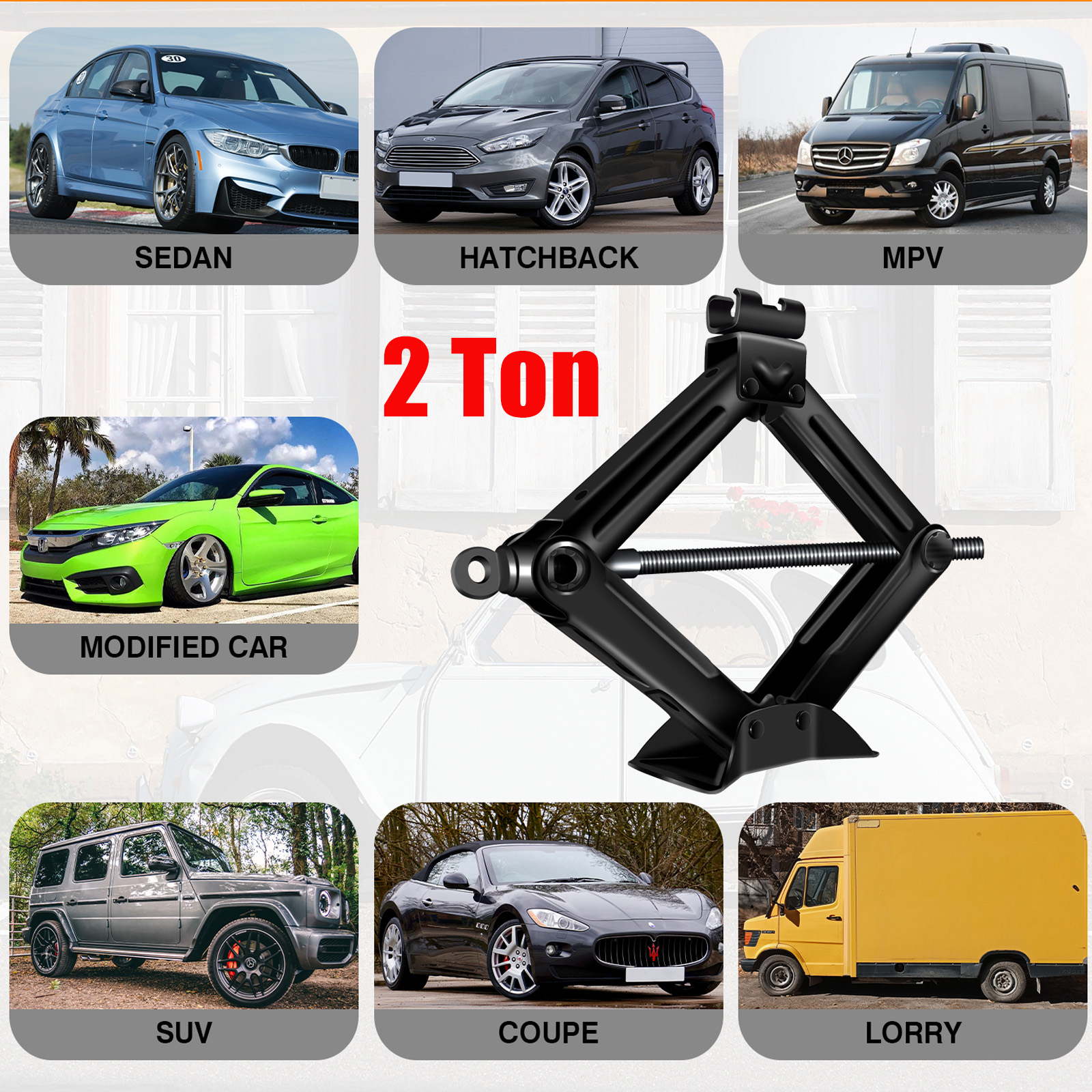 DayPlus gato de elevación de grúa, tijera a prueba de óxido de 2 toneladas, Gato de elevación de suelo de coche con mango de velocidad, altura de 90mm a 385mm