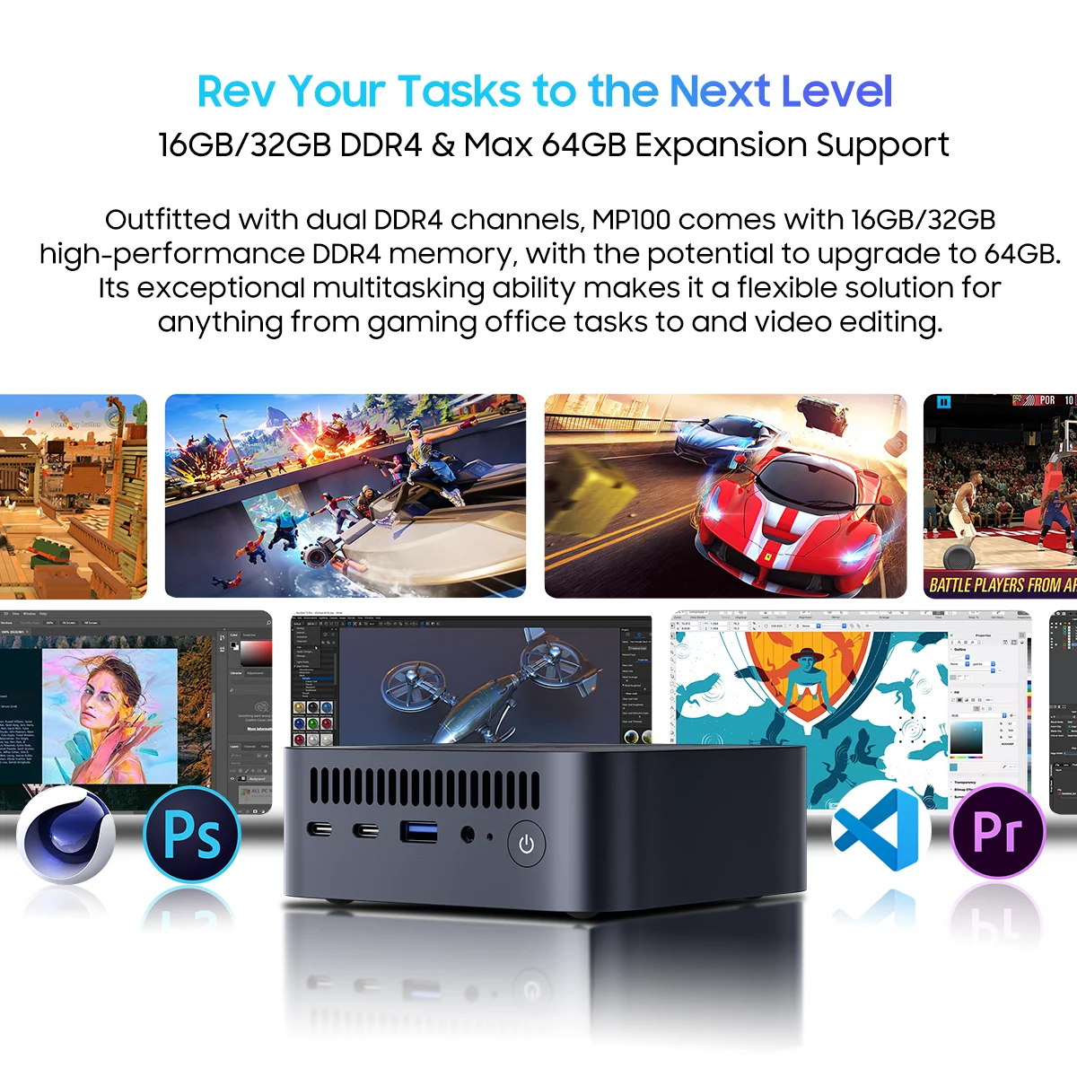 Blackview MP100 Mini PC AMD Ryzen 5 7430U 16 GB/32 GB RAM 512 GB/1 TB SSD, mini computer con WiFi 6/BT 5.2/4 K triplo display
