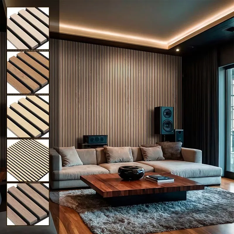 Novos produtos modernos absorção de som parede ripas de madeira painéis acústicos decoração interior para estúdio de escritório em casa