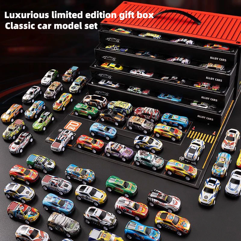 Version einer Geschenkbox: 48-teiliges Auto-Set aus Legierung, Kinderspielzeugauto, Blechwagen, Rennmodell, Oldtimer-Modell, Weihnachtsgeschenk