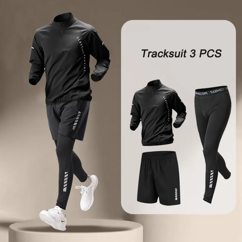 Traje de chaqueta de secado rápido para hombre, 1-4 piezas, conjuntos para correr y Fitness al aire libre, pantalones deportivos para correr, ropa de entrenamiento, verano 2025
