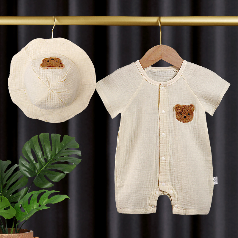 Monos de verano para bebé, conjunto de sombrero de muselina de oso, pelele para recién nacido, ropa para niños y niñas, mono para niño pequeño, ropa infantil, 2 uds.