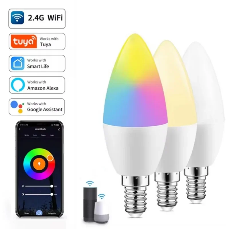 Tuya Smart WiFi Led-lampe E14 Kerzenlicht 5W 7W 9W 220V Dimmbare RGB Lampe Smart APP Sprachsteuerung Alexa Google Assistent Hause