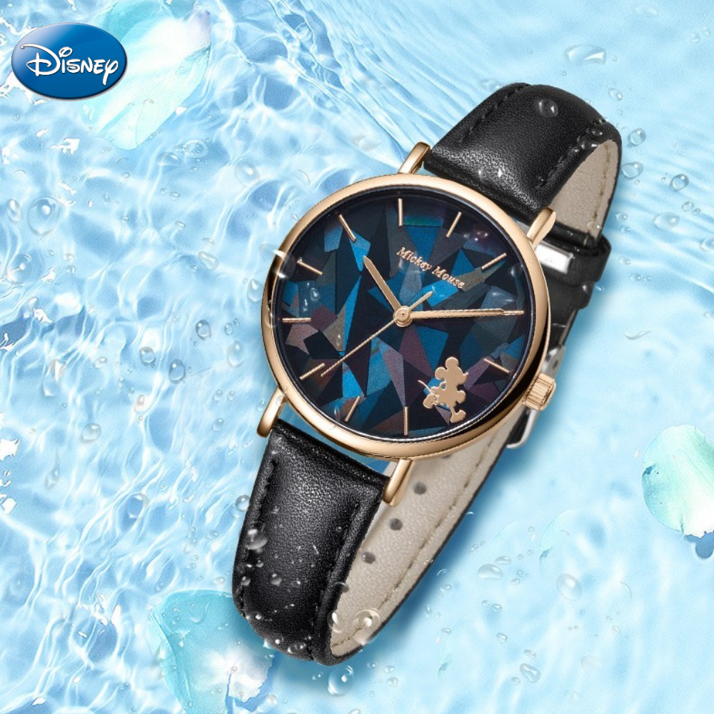 ของขวัญดิสนีย์มิกกี้นักเรียนของเด็กผู้หญิงนาฬิกาควอตซ์เพชรเหลี่ยมเพชรพลอยกันน้ำพร้อมกล่อง relogio feminino