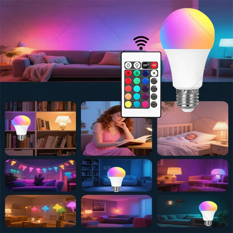 Lampadina LED E27 RGB 220V con telecomando IR 24 telecomandi che cambiano colore Lampada multicolore Faretto per la decorazione domestica della festa in camera da letto