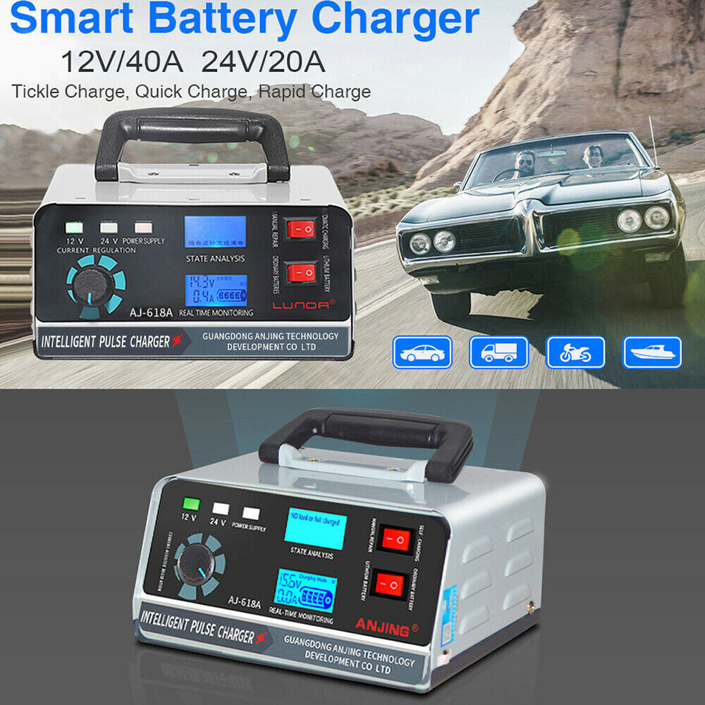 Auto 400W 40A Slimme Batterijlader 12V/24V Automotive Batterijlader Trickle Smart Pulse Reparatie voor Auto Vrachtwagen Boot Motor