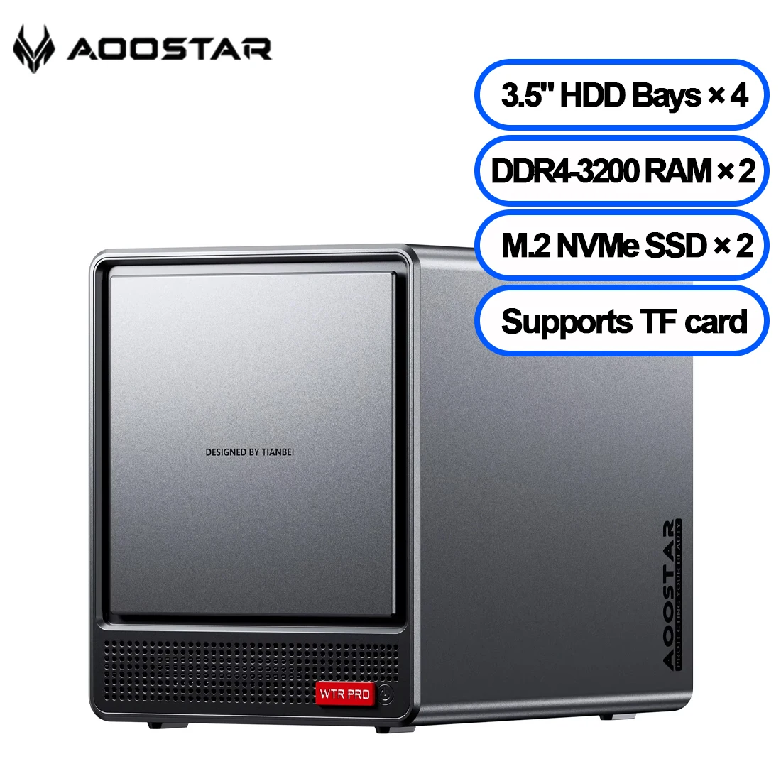 Мини-ПК AOOSTAR с 4 отсеками Nas WTR PRO AMD Ryzen 7 5825u DDR4 16 ГБ ОЗУ 500 ГБ 32 ГБ 1T SSD Поддержка 2,5/3,5 дюйма HDD * 4, NVME SSD * 1