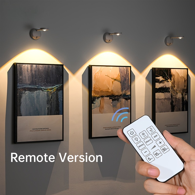 Luz de pared inalámbrica con detección humana inteligente, recargable por USB, 3 colores, foco Led regulable para iluminación de pinturas y imágenes
