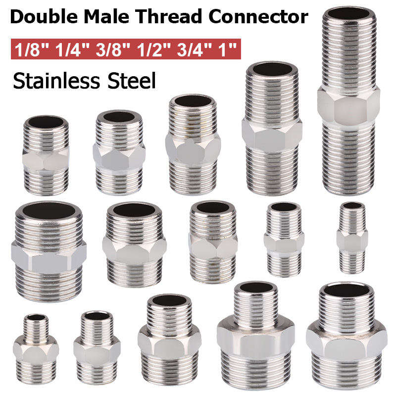 1-10pcs 니플 커넥터 1/8 "1/4" 3/8 "1/2" 3/4 "1" 스테인레스 스틸 이중 수나사 동일/감소 커넥터 길이 30-100mm