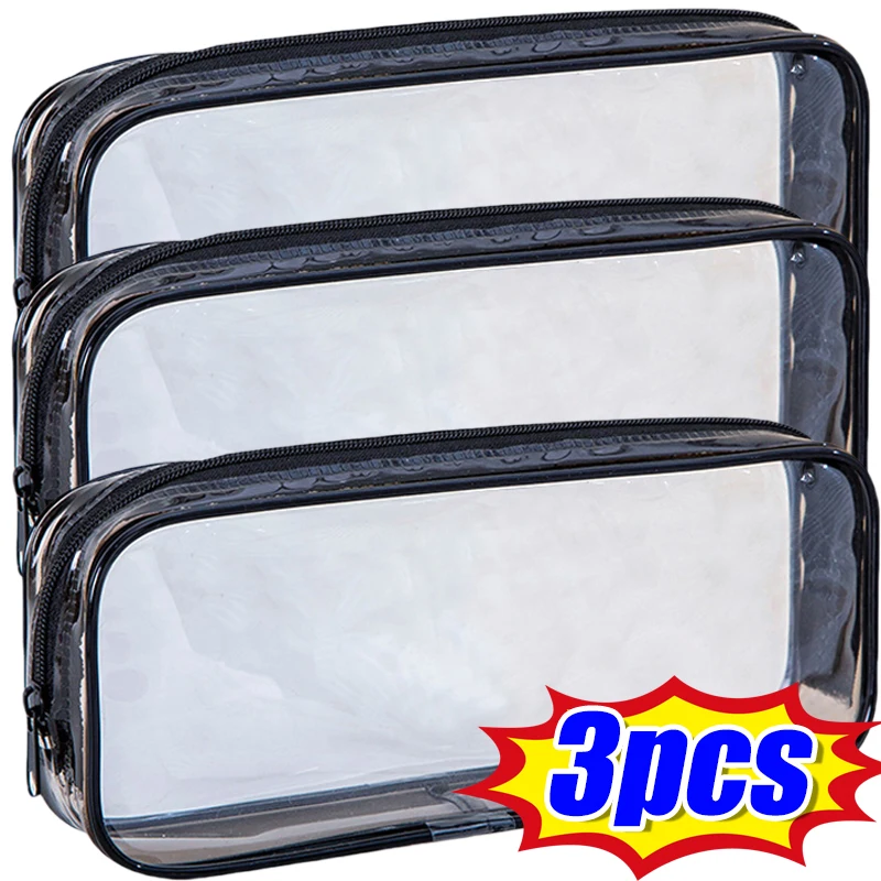 1/3pcs PVC Transparent Waterproof Makeup  Large Clear Cosmetic Bags Portable Travel Toiletry Wash Organizer Case Storage Pouch