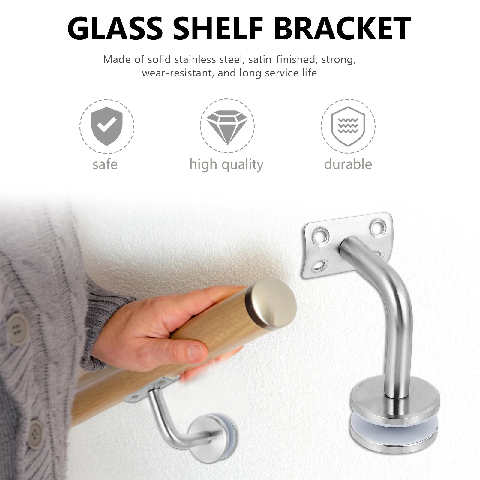 Braçadeira de vidro de aço inoxidável 8-16cm de espessura suporte de corrimão de escada fácil instalação melhoria longa