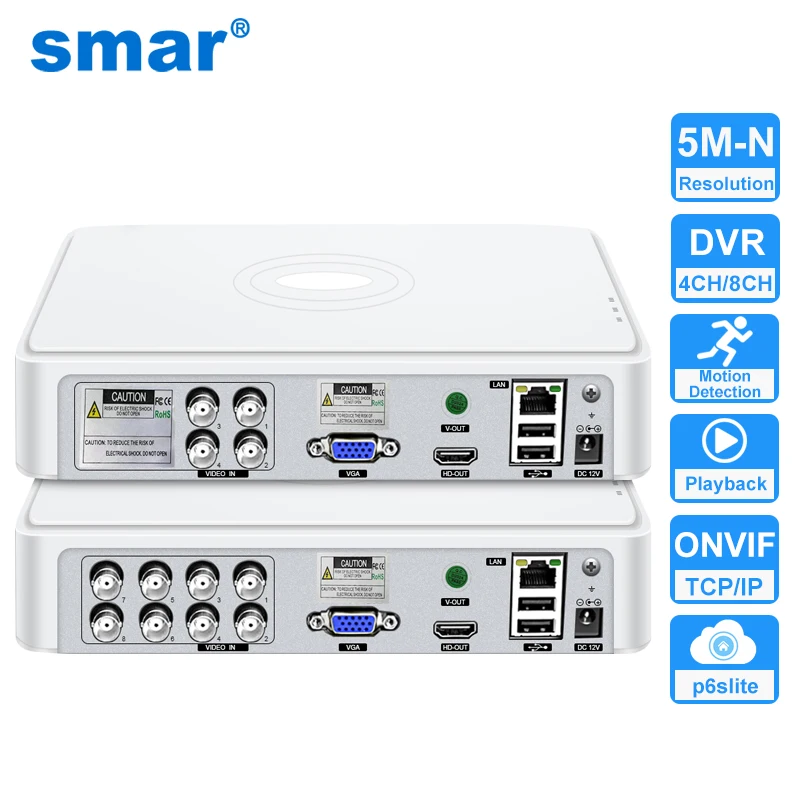 Smar CCTV DVR 4CH/8 canali TVI CVi CVBS Videoregistratore ibrido 5 in 1 5M-N Audio P2P per telecamera IP coassiale Rilevamento movimento umano