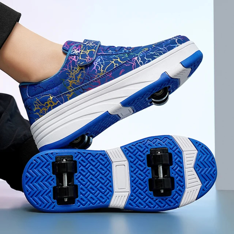 Patines de 4 ruedas de doble fila, zapatillas de deporte de doble uso, zapatos de monopatín