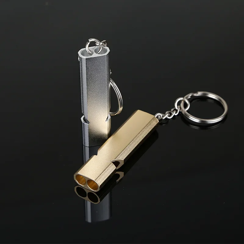 Âm Lượng To Còi Dual-Ống Sống Còn Huýt Sáo Di Động Nhôm An Toàn Khóa Huýt Sáo Dành Cho Leo Núi, Cắm Trại An Toàn Sinh Tồn Dụng Cụ