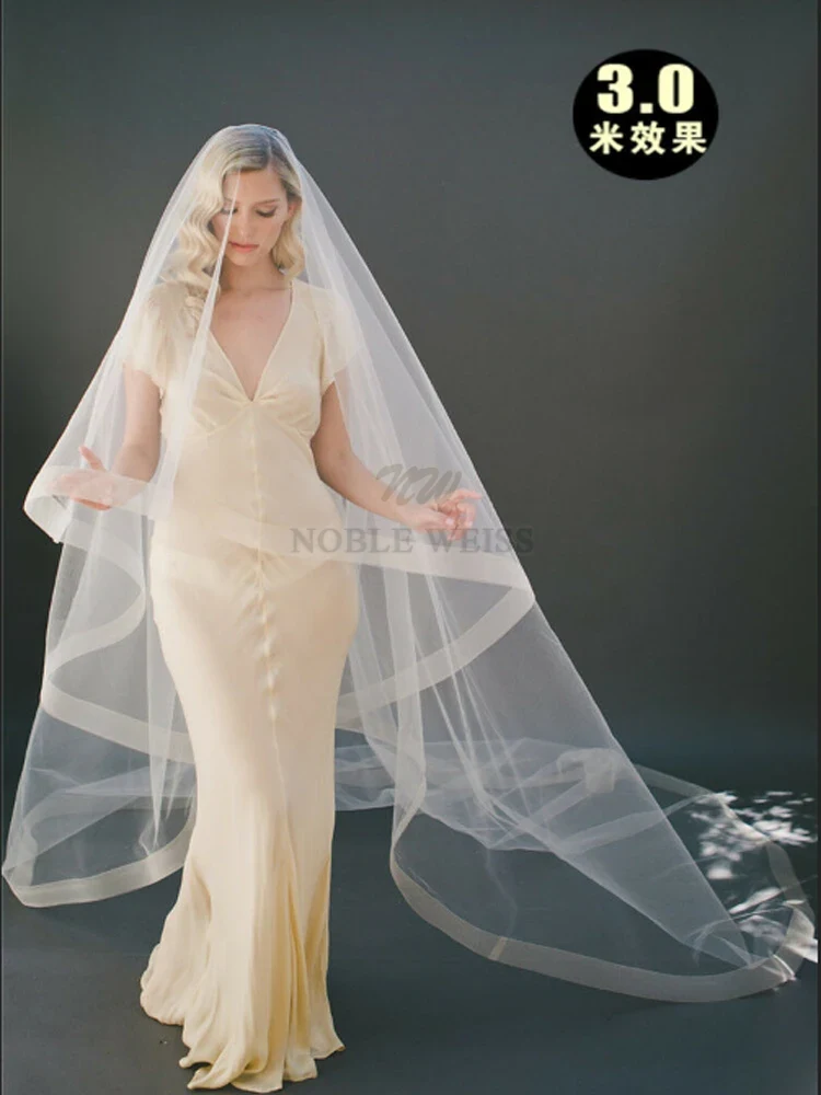 Günstiger Hochzeitsschleier aus Rosshaar, ohne Kamm, einlagige Brautschleier, individuell gestaltet