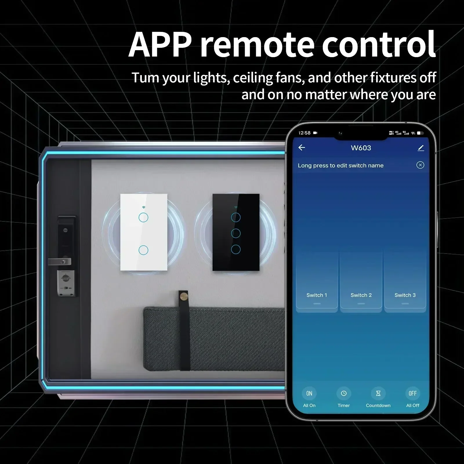 Tuya US WiFi + Bluetooth Smart Switch Nessun cavo neutro richiesto 1/2/3/4 Gang Light WiFi Touch Switch Funziona con Alexa Google Home