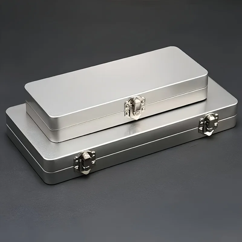 Caja de almacenamiento clásica de metal con tapa: organizador rectangular abatible duradero para billetes, cosméticos y papelería
