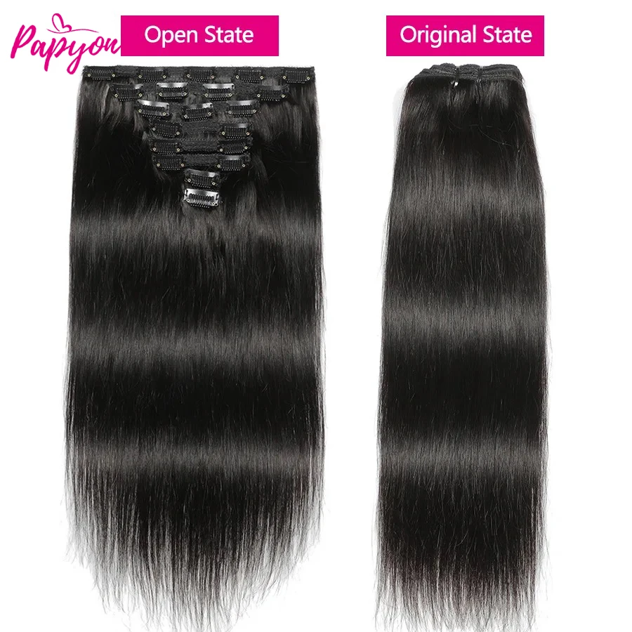 Clip-in-Haarverlängerungen, Echthaar, dick, gerade, Clip-in, natürliche schwarze Farbe, Clip-Ins, Remy-Haar, 26, 28, 30, 32 Zoll, für Frauen