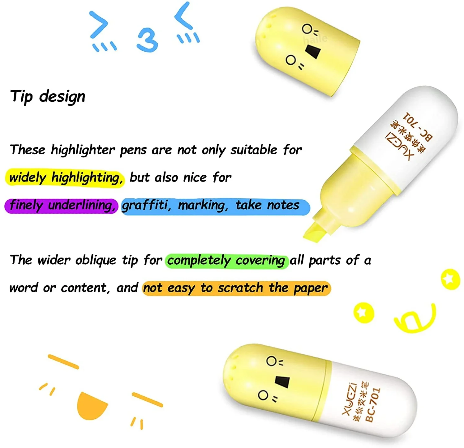 6 ชิ้น Kawaii Mini Pills Highlighter ชุดปากกาน่ารักตลกยิ้ม Face Fluorescent Marker ปากกาสํานักงานโรงเรียน Art เครื่องเขียน Supplie