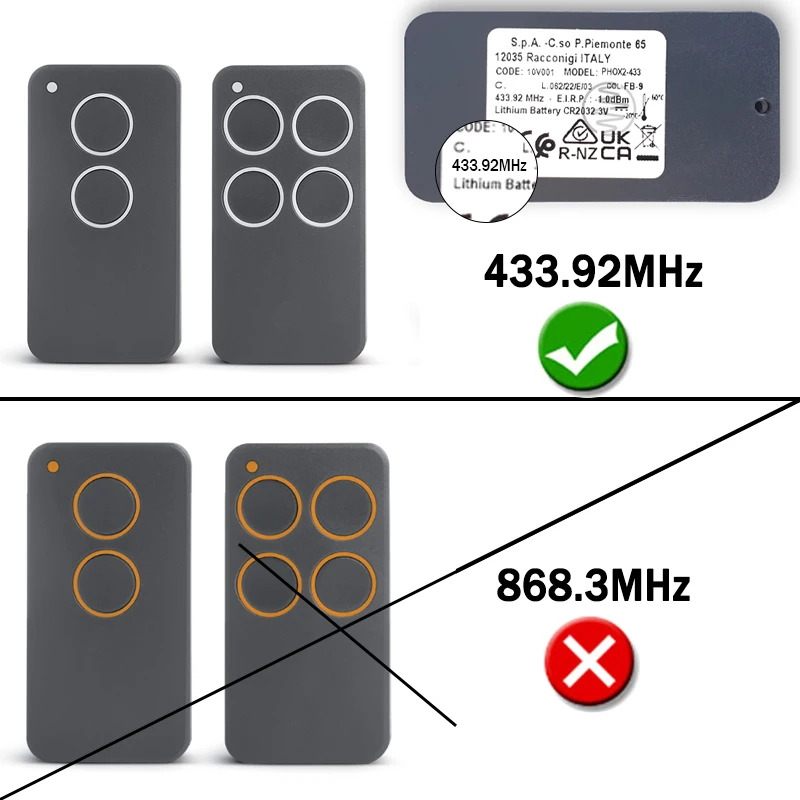 For 433.92MHz PHOX2-433 PHOX4-433 PHOX PHOENIX2 PHOENIX4 TXC4 TRC4 TSC4 HANDY2 HANDY4 Garage Door / Gate Remote Control