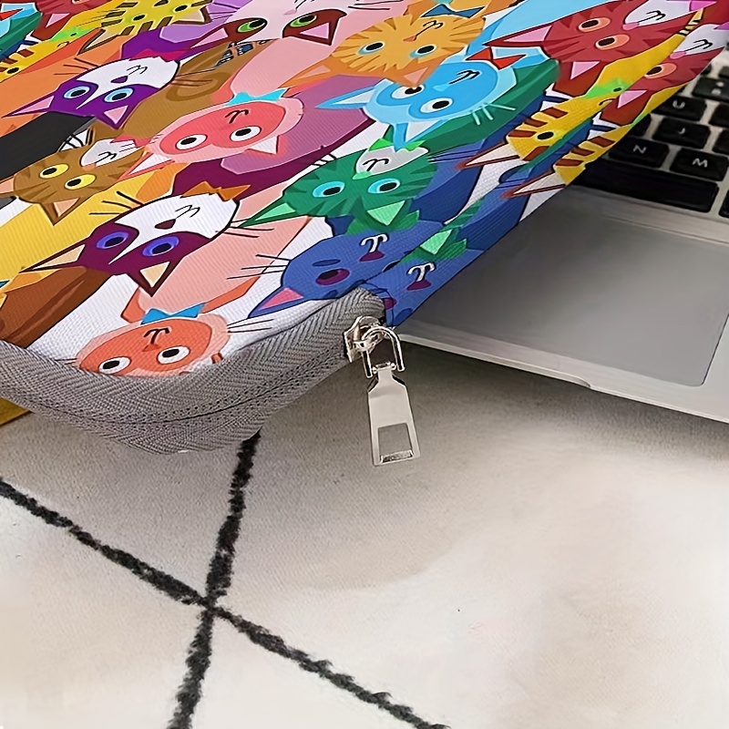 One piece set, two styles, colorful cartoon cat pattern printed laptop bag, briefcase, suitable for 14 inch laptops