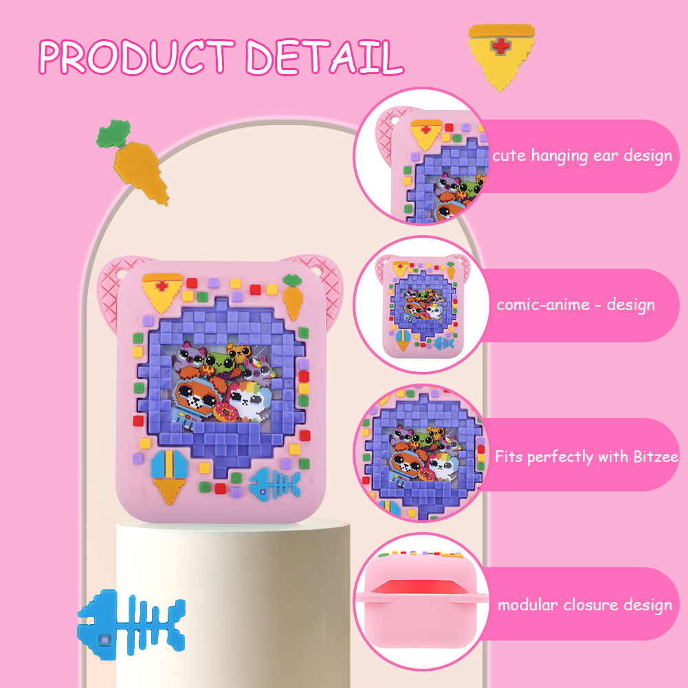 シリコン保護ケース ストラップ付き トラベルケース 耐衝撃 落下防止 3D フードプリント Bitzee バーチャル電子ペット用