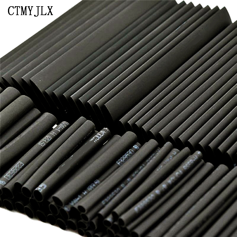 127 Chiếc Thermoresistant Ống Thu Nhỏ Gói 2:1 Đen Nhiệt Sleeving Bộ Dây Cáp Polyolefin Bọc Ống Co Nhiệt Bộ