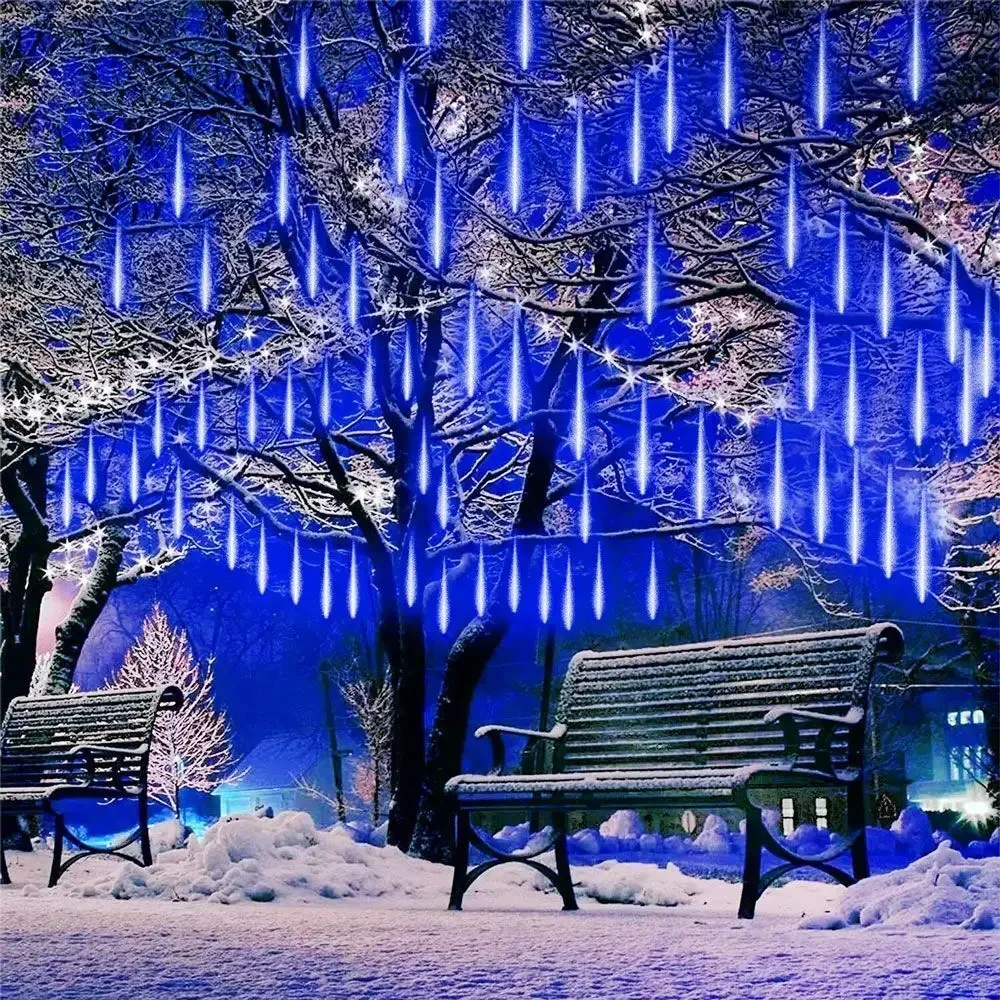 กลางแจ้งฝนดาวตก LED ไฟ Falling Rain Drop Fairy String Light กันน้ําสําหรับคริสต์มาสปาร์ตี้ Garden Holiday ตกแต่ง