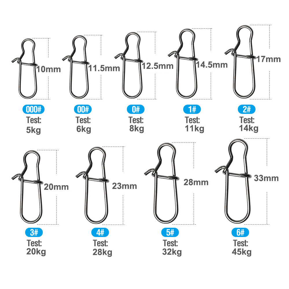 50 o 100 Uds. De acero inoxidable para pesca, Pin de presión con gancho, accesorios de Clip Fastlock, aparejos para anzuelo de señuelo giratorio de barril