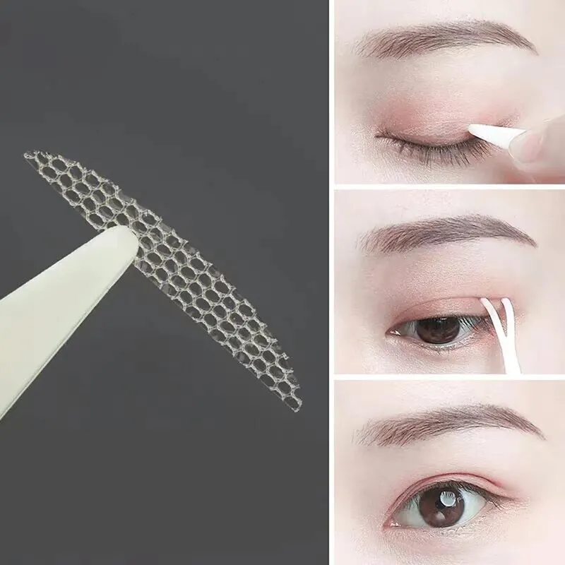 240 unidades de cinta adhesiva de doble pliegue para los párpados, encaje natural, rayas beige claras, autoadhesivas, maquillaje natural para ojos, maquillaje con herramienta