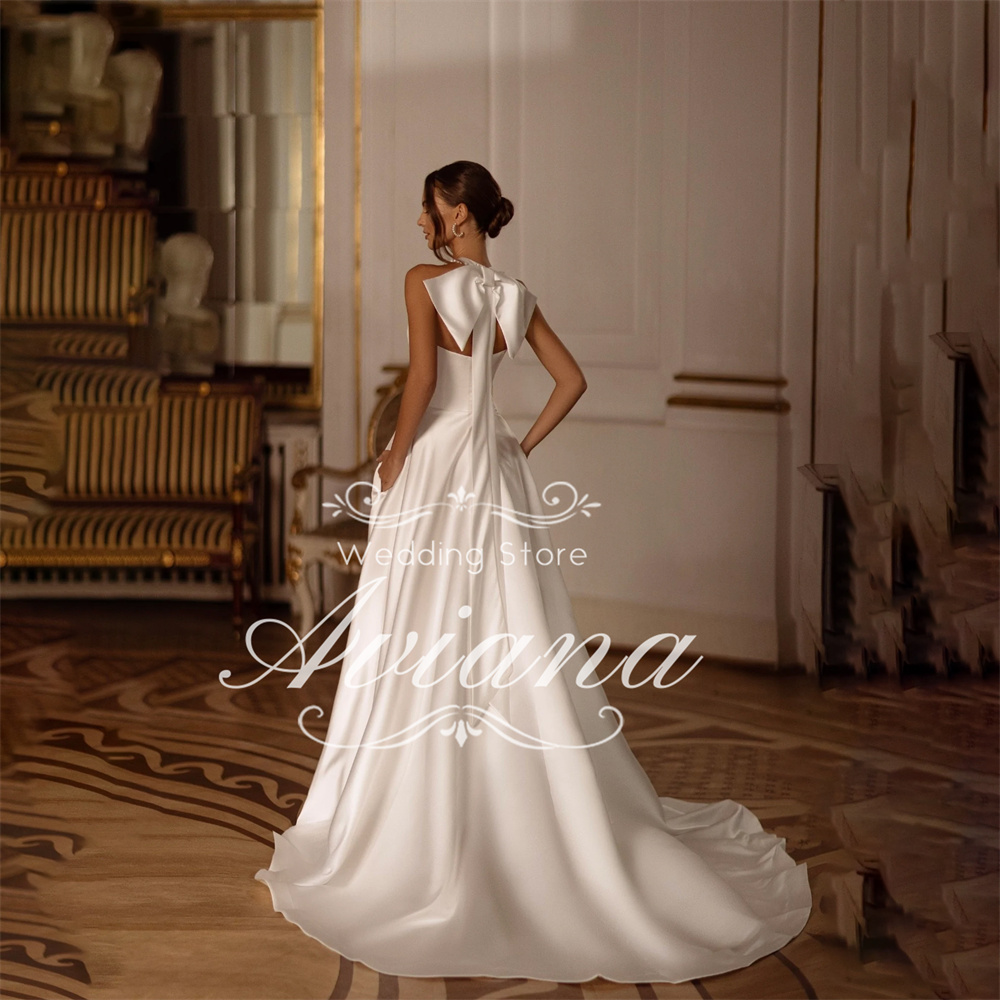Aviana Angepasst Temperament Elegante Perlen Ärmelloses Hochzeit Kleid Frauen Hohe Schlitz Zurück Bogen A-Line Einfache Fleck Brautkleid