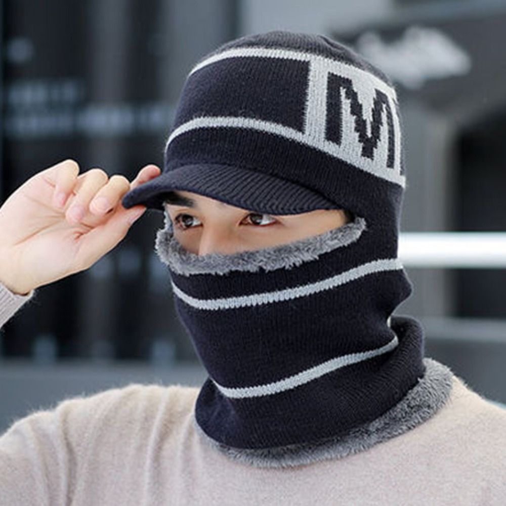 One-piece Winter Thermal Beanie Hat Scarf Fleece Warm Neck Scarf Cap Windproof Soft Knitted Hat Outdoor Accessories