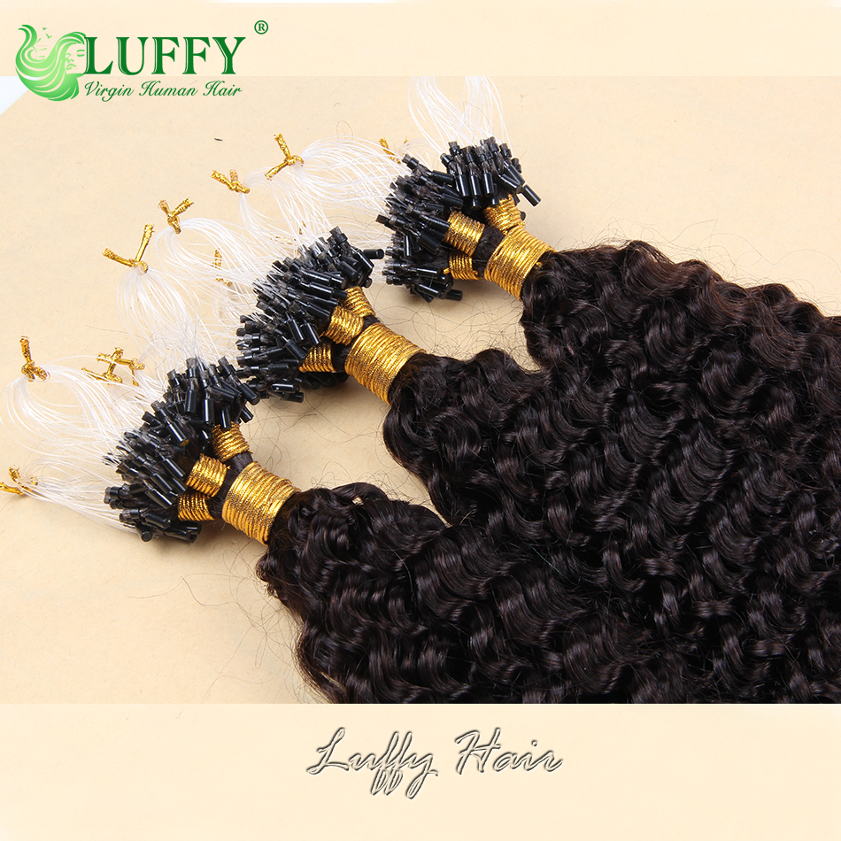 Extensiones de cabello humano con microanillo rizado para mujeres negras, cabello Remy brasileño, extensión de cabello Microlink, doble estiramiento
