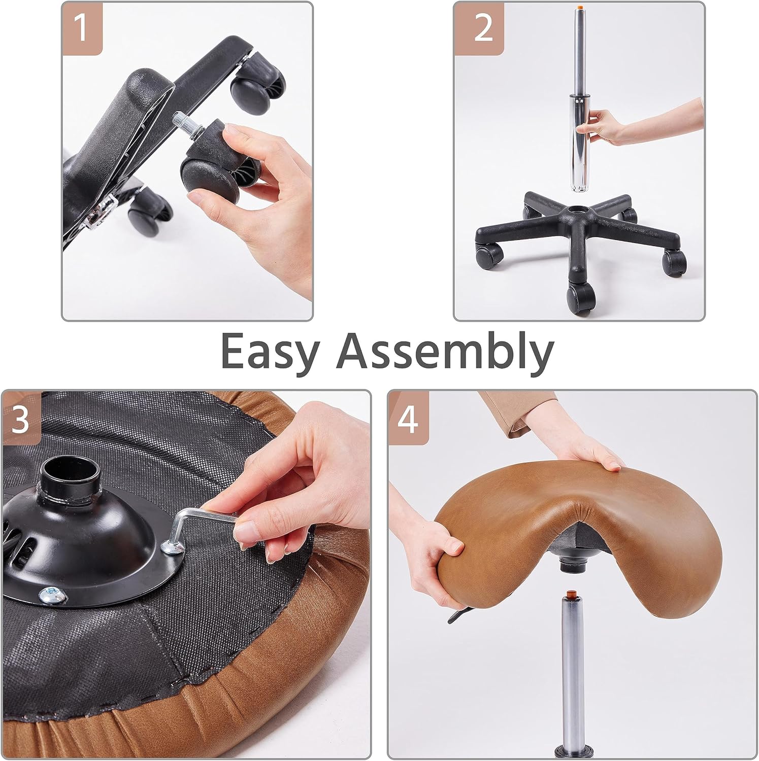 Taburete con ruedas, silla con ruedas, taburete giratorio ajustable para estilista/Lash Tech, silla de masaje de tatuaje de cuero PU