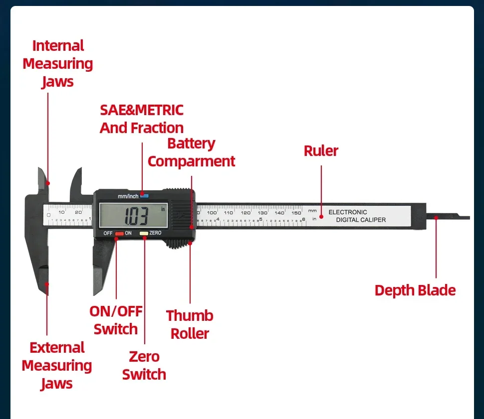 Vernier Caliper Plastic Foot Meter Electronic Ruler Vernier Caliper Measurement Tool Digital Micrometer Calibrator Tools Hand