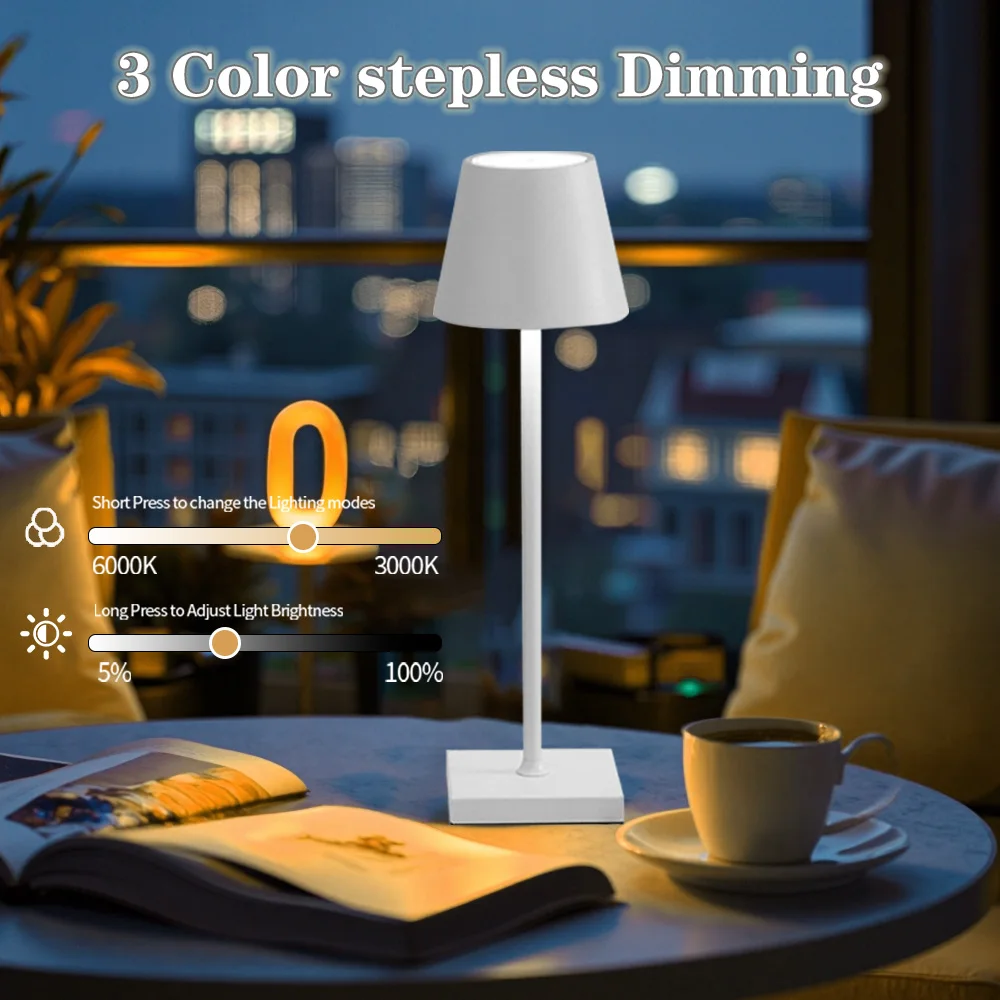 Lámpara de mesa de 3 colores, Sensor táctil LED, luz nocturna de escritorio, lámpara de lectura inalámbrica recargable para decoración de habitación de Hotel, Bar, restaurante